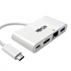Tripp Lite Hub Adaptador USB C Macho - 1x USB A/USB C/HDMI/RJ-45 Hembra, Blanco CARGA USB-C Y GIGABIT ETHERNET