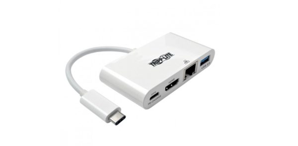 Tripp Lite Hub Adaptador USB C Macho - 1x USB A/USB C/HDMI/RJ-45 Hembra, Blanco CARGA USB-C Y GIGABIT ETHERNET