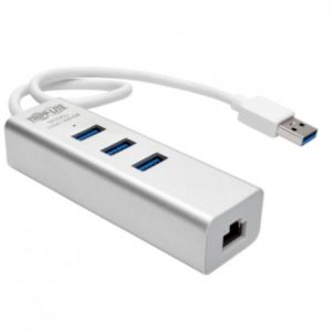 Tripp Lite Adaptador USB A Macho - RJ-45 Hembra, con Hub USB 3.0 de 3 Puertos, Plata CON HUB USB 3.0 DE 3 PUERTOS