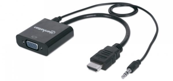 Convertidor Manhattan HDMI/3.5mm a VGA de 2.5m. Color Negro HDMI A VGA + AUDIO 3.5MM 1080P M-H