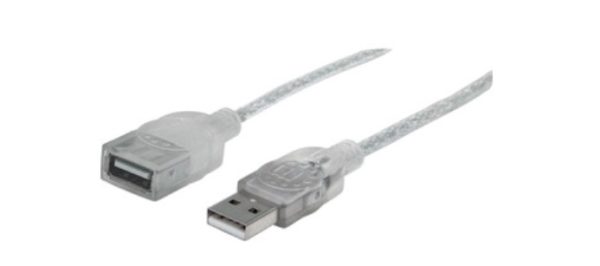 Cable de transferencia de datos Manhattan - 1.80m USB - para Computador, Impresora, Teclado - Extremo prinicpal: 1 x Tipo A Macho USB - Extremo Secundario: 1 x Tipo A Hembra USB - 480Mbit/s - Cable de extensión - Apantallado - Oro Contacto chapado - 28 AW PLATA                           .