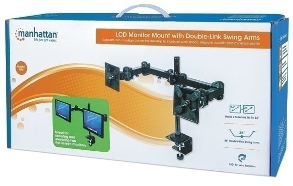 Soporte con Brazos Manhattan  de Doble Movimiento para 2 Monitores hasta 24', max. 12KGs, Negro ARTICULADO 13  A 24  6 KG X BRAZO - Image 5