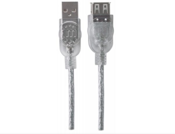 Cable de transferencia de datos IC INTRACOM - 3.05m USB - Extremo prinicpal: 1 x Tipo A Macho USB - Extremo Secundario: 1 x Tipo A Hembra USB - 480Mbit/s - Cable de extensión - Apantallado - 28 AWG - Plata translúcida  . - Image 2