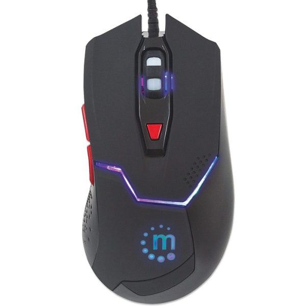 Mouse Óptico Cableado Para Videojuegos Led Manhattan 176071 BOTONES NEGRO C/LUZ