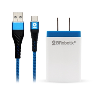 CARGADOR USB PARED 1PTO / CABLE USB TIPO C AZUL FASTCHARGE BROBOTI