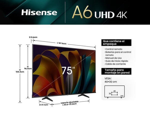 TV LED 75 INC HISENSE SMART 4K UHD GOOGLE TV 3HDMI 2USB BT - Image 8