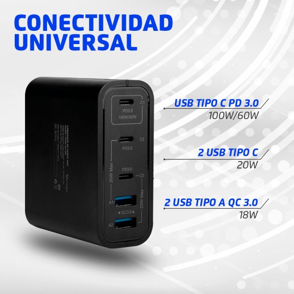 CARGADOR DE PARED VORAGO AU-600 TIPO C 100W PD 5 PUERTOS QUICK CHA - Image 5