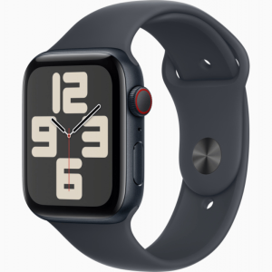 Apple Watch SE Smart Watch - 44mm Case Height - 38mm Case Width - Media noche Case Color - Media noche Band Color - Aluminio Case Material - LAN inalámbrica - LTE, UMTS - Sensor óptico de pulso cardíaco, Compás Digital, Altímetro, Acelerómetro, Sensor Gyro, Sensor de luz ambiental - Altavoz - Pulso cardíaco, Calidad de sueñoS8Dual-core (2 núcleos) - 32GB Built-in Memory - OLED Pantalla - watchOS 11 - Bluetooth - GPS - 18Hora(s) - Salud & Ejercicio, Correr, Caminatas, Ci APPLE WATCH SE GPS + CELLULAR 44mm Midnight Aluminium Case with Mi
