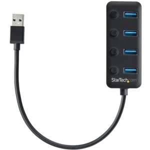 StarTech.com Hub USB A 3.0 de 4 Puertos, 5000 Mbit/s, Negro USB-A CON INTERRUPTORES