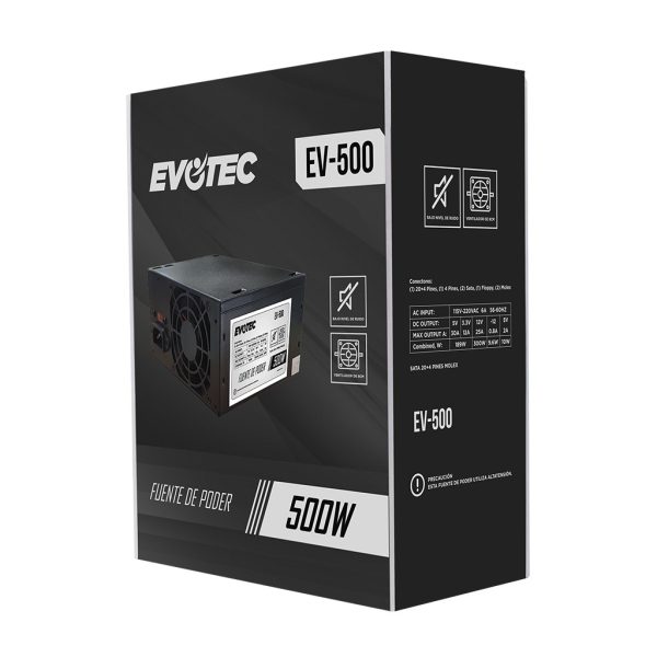 FUENTE DE PODER EVOTEC 500 WATT NEGRO 2 SATA 24 PIN P4 - Image 3