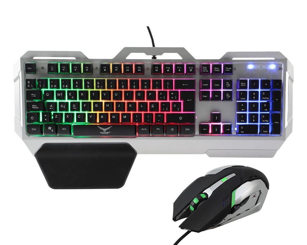 KIT TECLADO Y MOUSE GAMER NACEB CYBORG LED BASE DE METAL AERODINAM